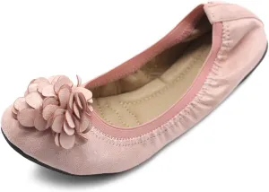 Ollio Women's Shoes Faux Suede Decorative Flower Slip On Comfort Light Ballet Flat