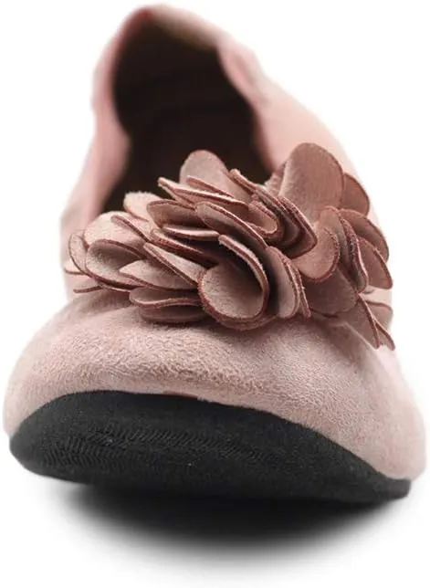 Ollio Women's Shoes Faux Suede Decorative Flower Slip On Comfort Light Ballet Flat
