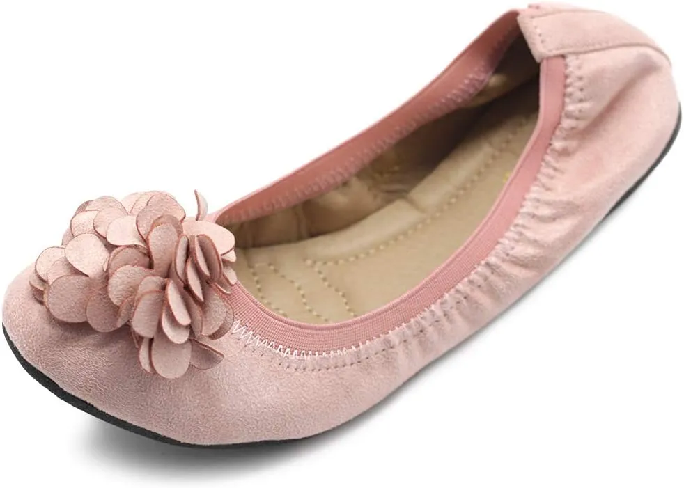 Ollio Women's Shoes Faux Suede Decorative Flower Slip On Comfort Light Ballet Flat