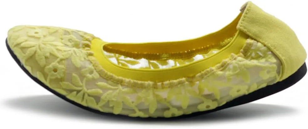 Ollio Women's Shoes Floral Embroidery Lace Slip On Comfort Light Ballet Flat