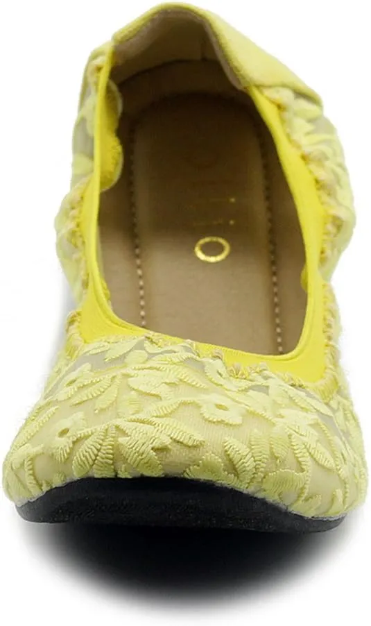 Ollio Women's Shoes Floral Embroidery Lace Slip On Comfort Light Ballet Flat