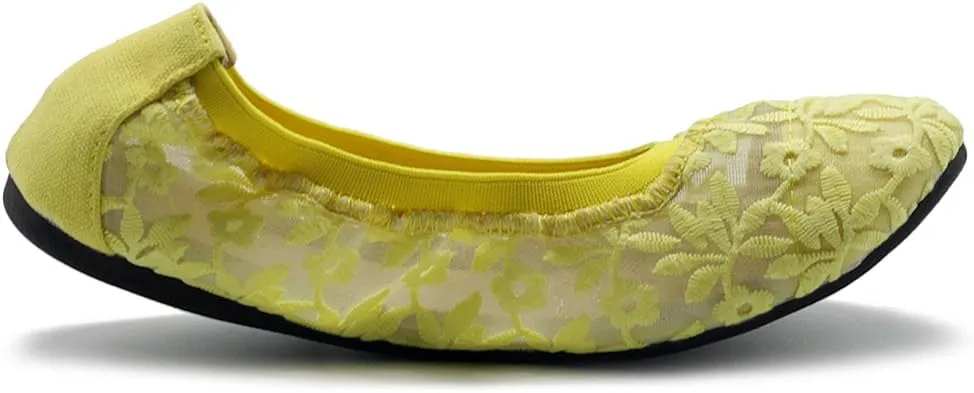 Ollio Women's Shoes Floral Embroidery Lace Slip On Comfort Light Ballet Flat