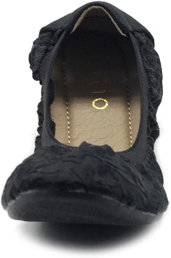 Ollio Women's Shoes Floral Embroidery Lace Slip On Comfort Light Ballet Flat