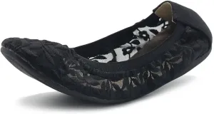 Ollio Women's Shoes Floral Embroidery Lace Slip On Comfort Light Ballet Flat