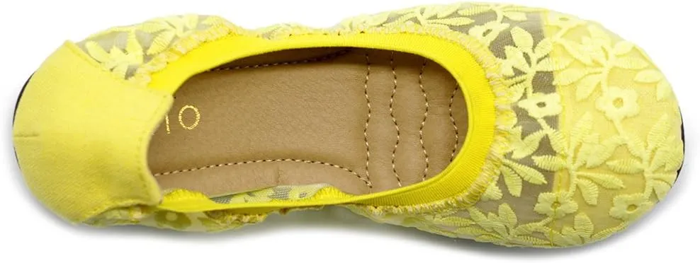 Ollio Women's Shoes Floral Embroidery Lace Slip On Comfort Light Ballet Flat