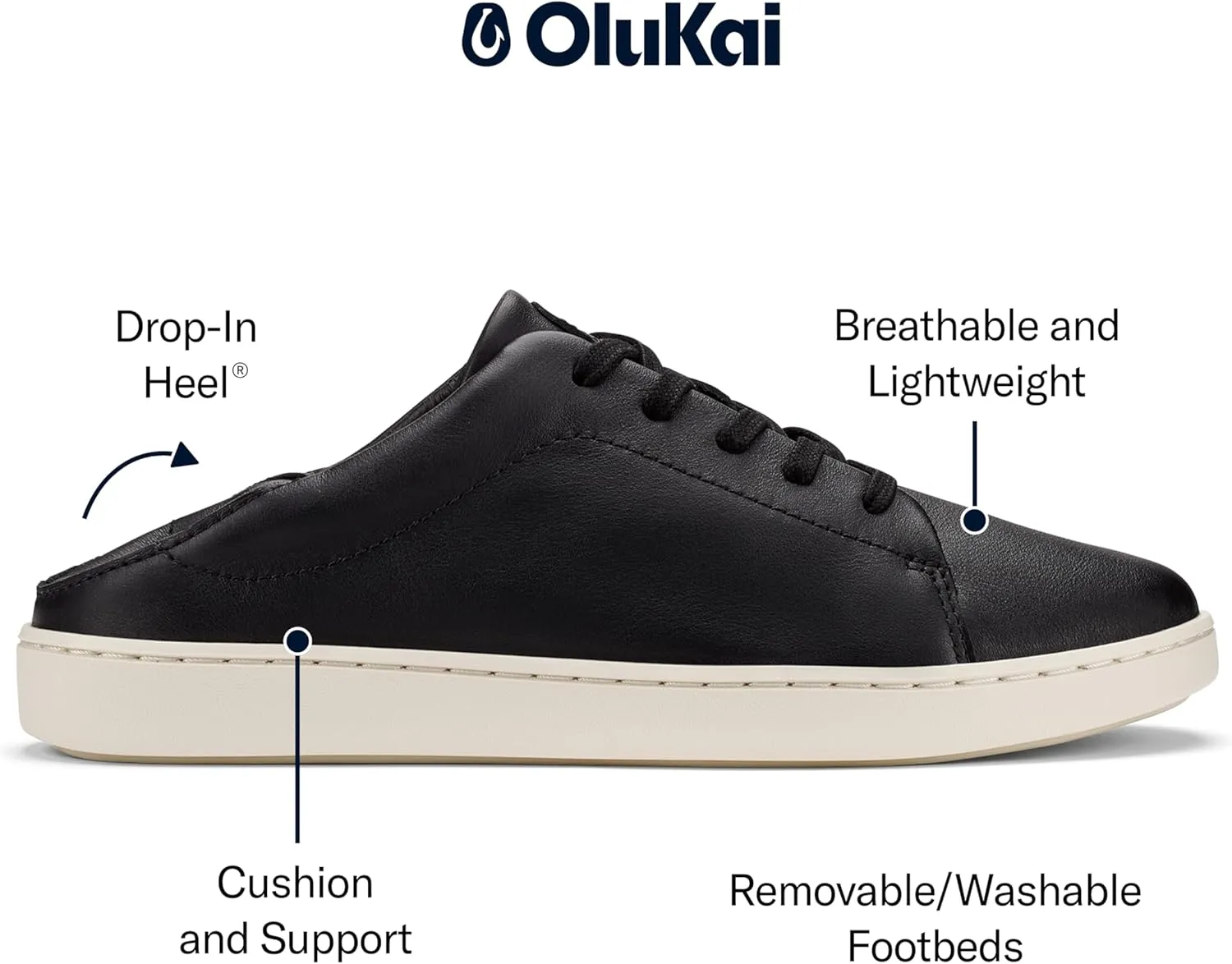 OLUKAI Pehuea Li 'ILI Women's Everyday Leather Sneakers, Casual & Versatile Shoes with Drop-in Heel, Soft & Premium Materials, All-Day Comfort & Support