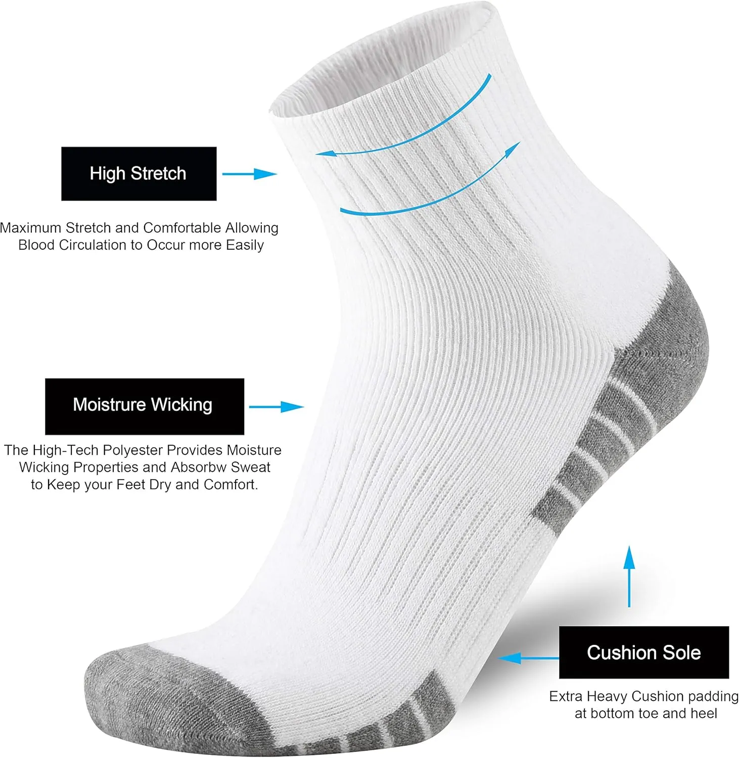 ONKE Max Full Cushion Low Cut Quarter Socks for Men Athletic Running Training Work Thick Warm Moisture Control Anti Blister