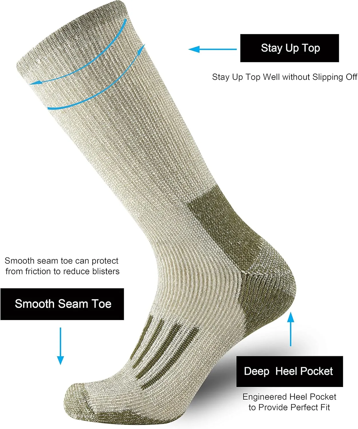 ONKE Merino Wool Cushion Crew Socks for Men Outdoor Hiking All Seasons Work Boot Heavy Thick Thermal Moisture Wicking Control