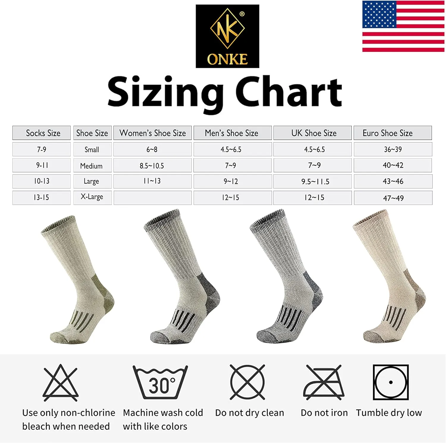 ONKE Merino Wool Cushion Crew Socks for Men Outdoor Hiking All Seasons Work Boot Heavy Thick Thermal Moisture Wicking Control