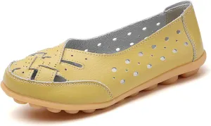 Orthopedic Loafers in Breathable Leather Owlkay Womens Casual Soft Leather Slip-On Flat Breathable Loafers Stylendy Orthopedic Loafers (Apple Green,7)