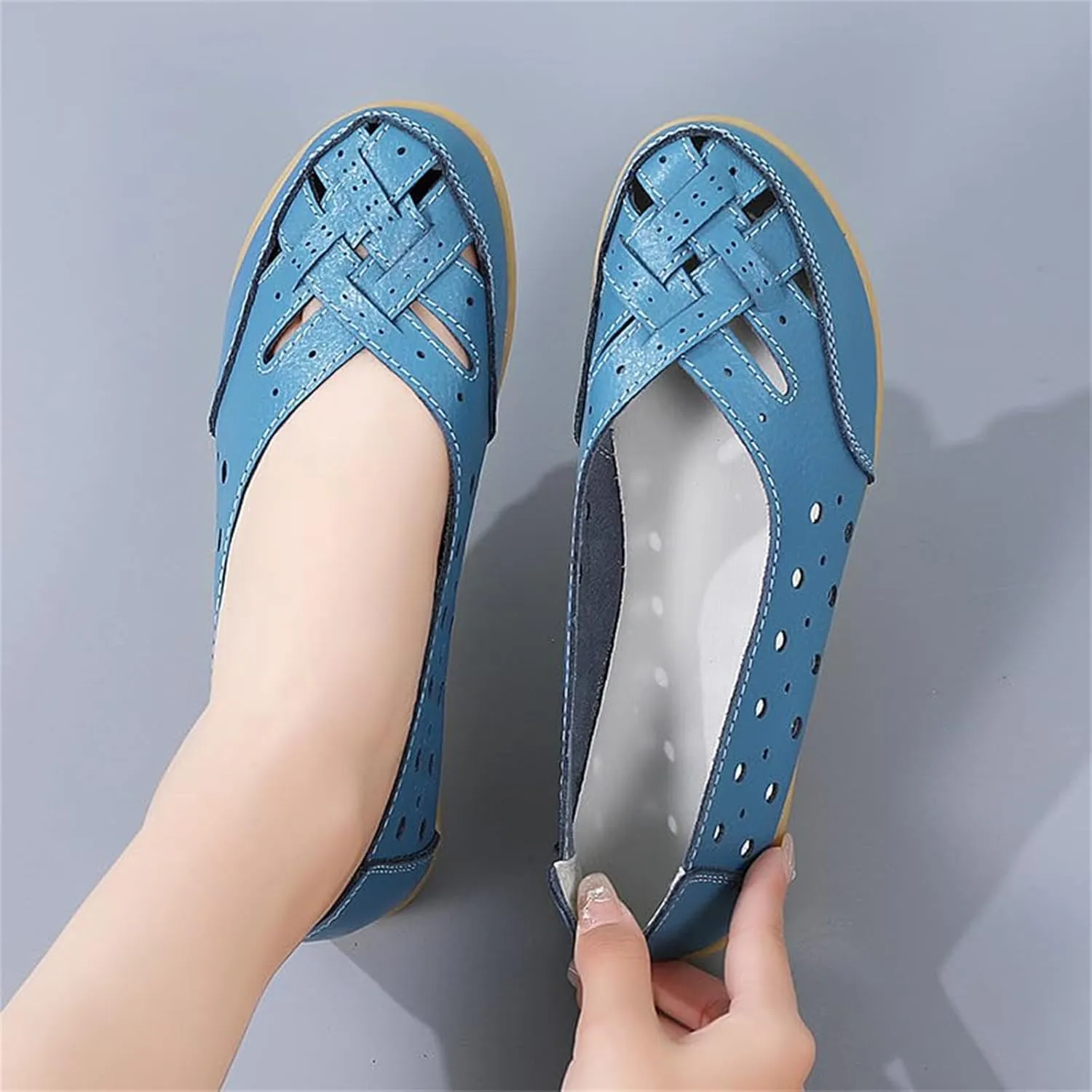 Orthopedic Loafers in Breathable Leather Owlkay Womens Casual Soft Leather Slip-On Flat Breathable Loafers Stylendy Orthopedic Loafers (Apple Green,7)