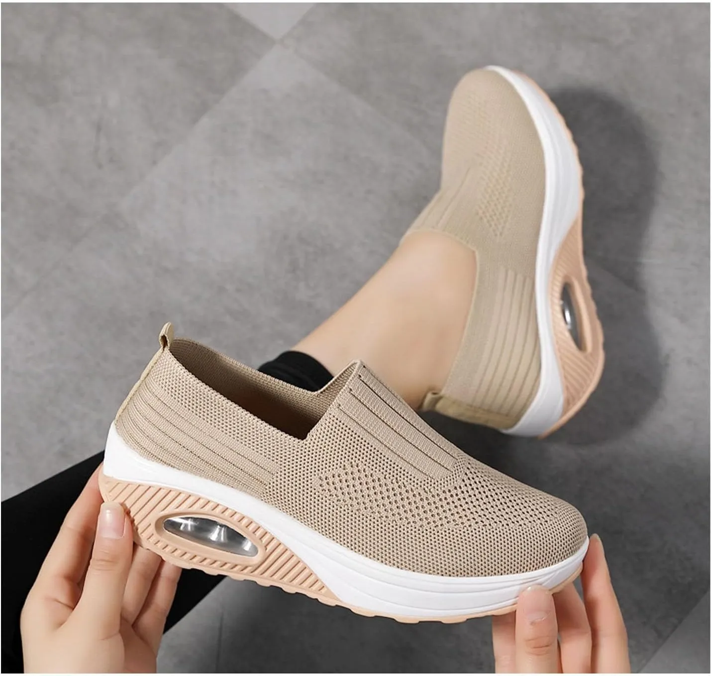 Orthopedic Sneakers for Women Slip-on Light Air Cushion Wedge Walking Shoes Mesh Arch Support Orthopedic Sneakers