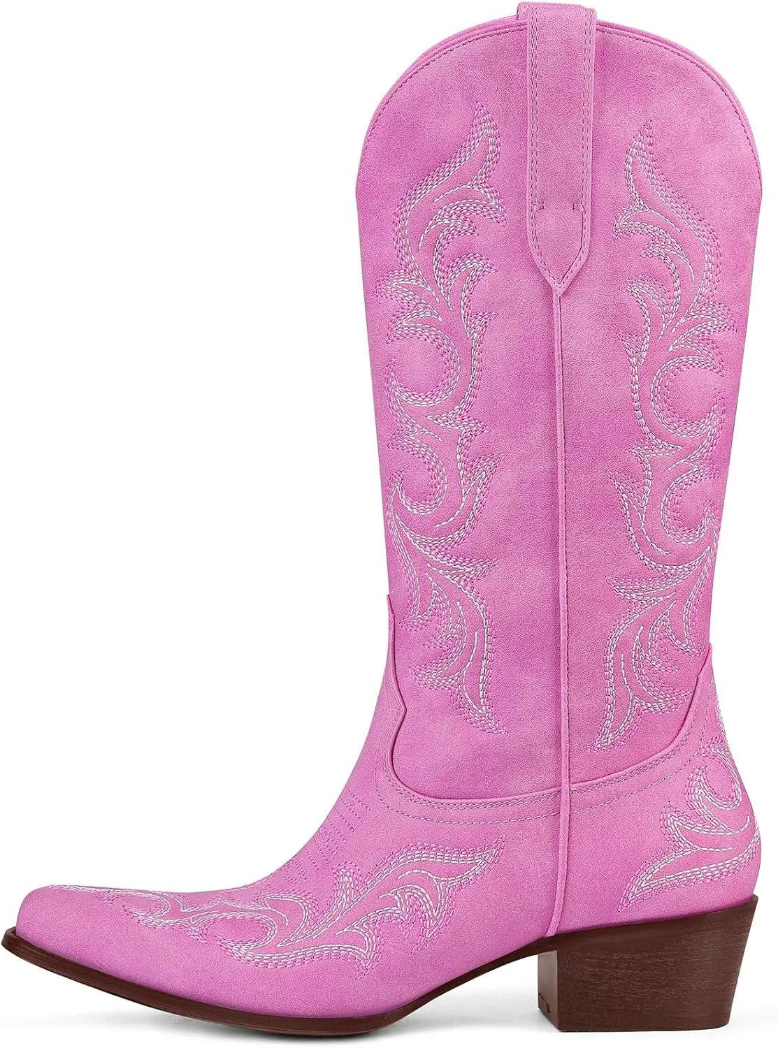 Ouepiano Cowboy Boots for Women Cowgirl Mid Calf Western Embroidered Chunky heels Pointed Toe Pull On Vintage Fashion Country Boot