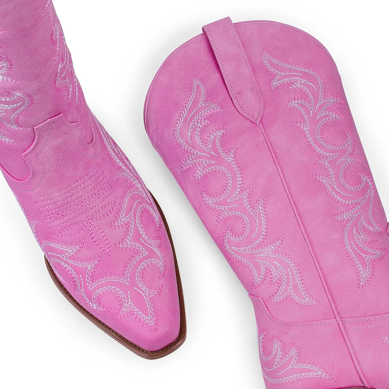 Ouepiano Cowboy Boots for Women Cowgirl Mid Calf Western Embroidered Chunky heels Pointed Toe Pull On Vintage Fashion Country Boot