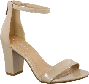 Over the Toe Strap Ankle Wrap Strap Heel Open Toe Medium Heel, Nude Patent, 6.5