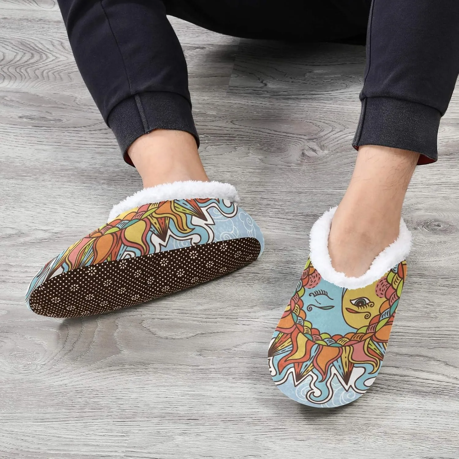 Oyihfvs Unisex Fuzzy House Slippers Memory Foam Warm Slip Shoes Fur Lining M-XXL