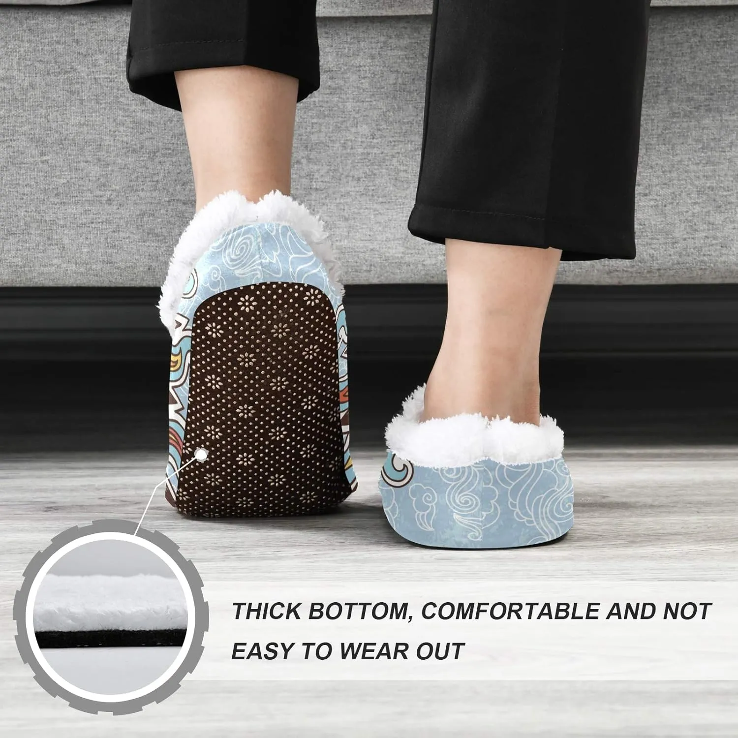 Oyihfvs Unisex Fuzzy House Slippers Memory Foam Warm Slip Shoes Fur Lining M-XXL