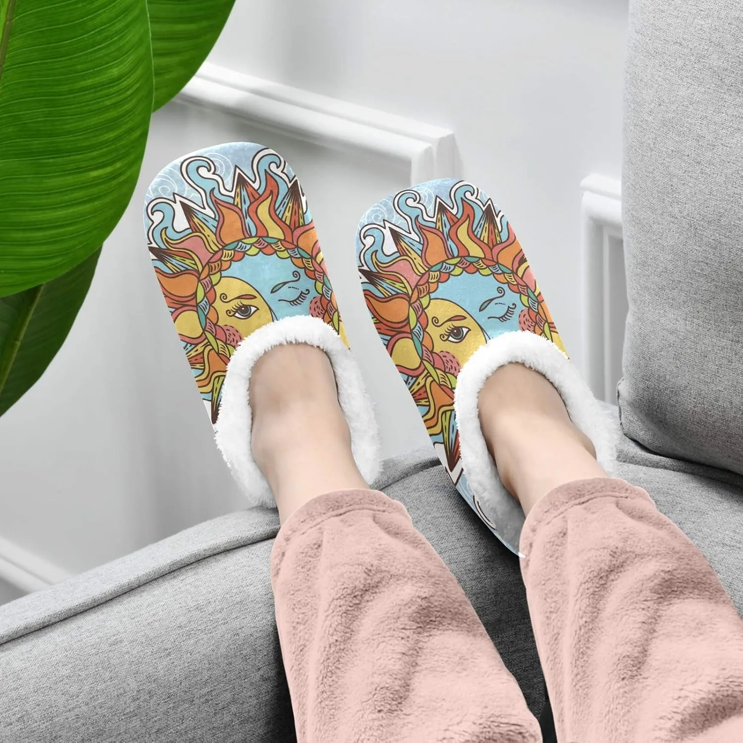 Oyihfvs Unisex Fuzzy House Slippers Memory Foam Warm Slip Shoes Fur Lining M-XXL