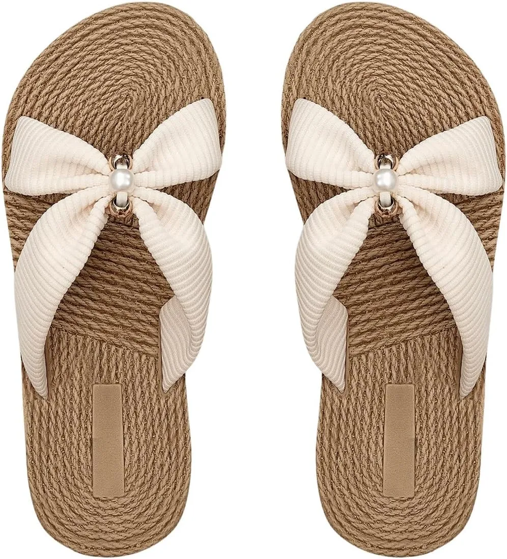 OYOANGLE Women's Criss Cross Straps Straw Sandals Open Toe Flat Casual Beach Sandals