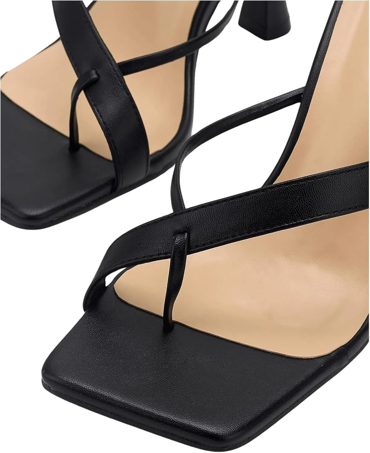 OYOANGLE Women's Square Toe Heeled Sandals Toe Ring Cross Strap Flip Flop Elegant High Stiletto Heels