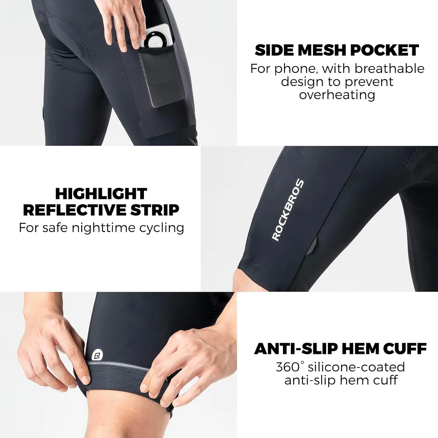 Padded Bike Shorts for Men Cycling Shorts with Side Pockets Mountain Bike Shorts Breathable with Reflective Elements
