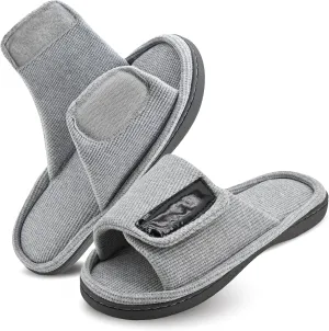 Panda Bros Adjustable House Slippers for Men Soft Open Toe Breathable Indoor Outdoor Slip on Slides Slippers with Memory Foam for Home Bedroom