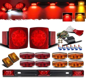 Partsam Submersible Trailer Lights Kit 12V - Square LED Kits   14" Red/Amber ID Light Bar   Clearance Lights
