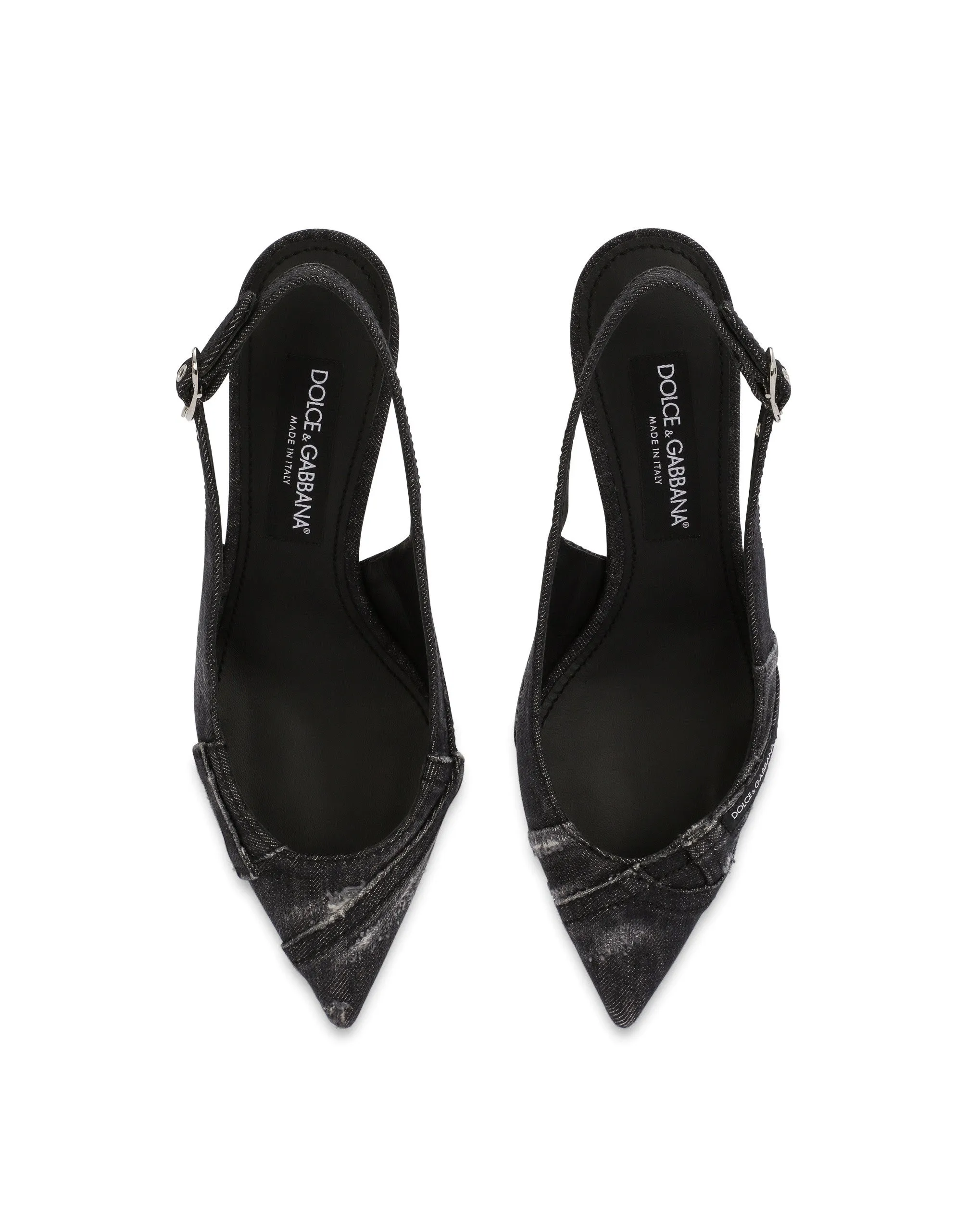 Patchwork denim slingbacks