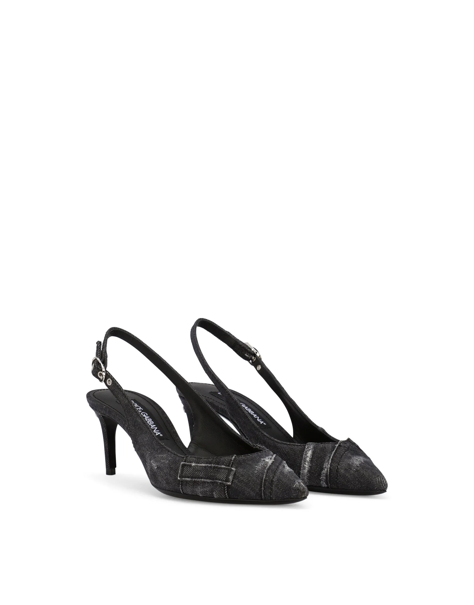 Patchwork denim slingbacks