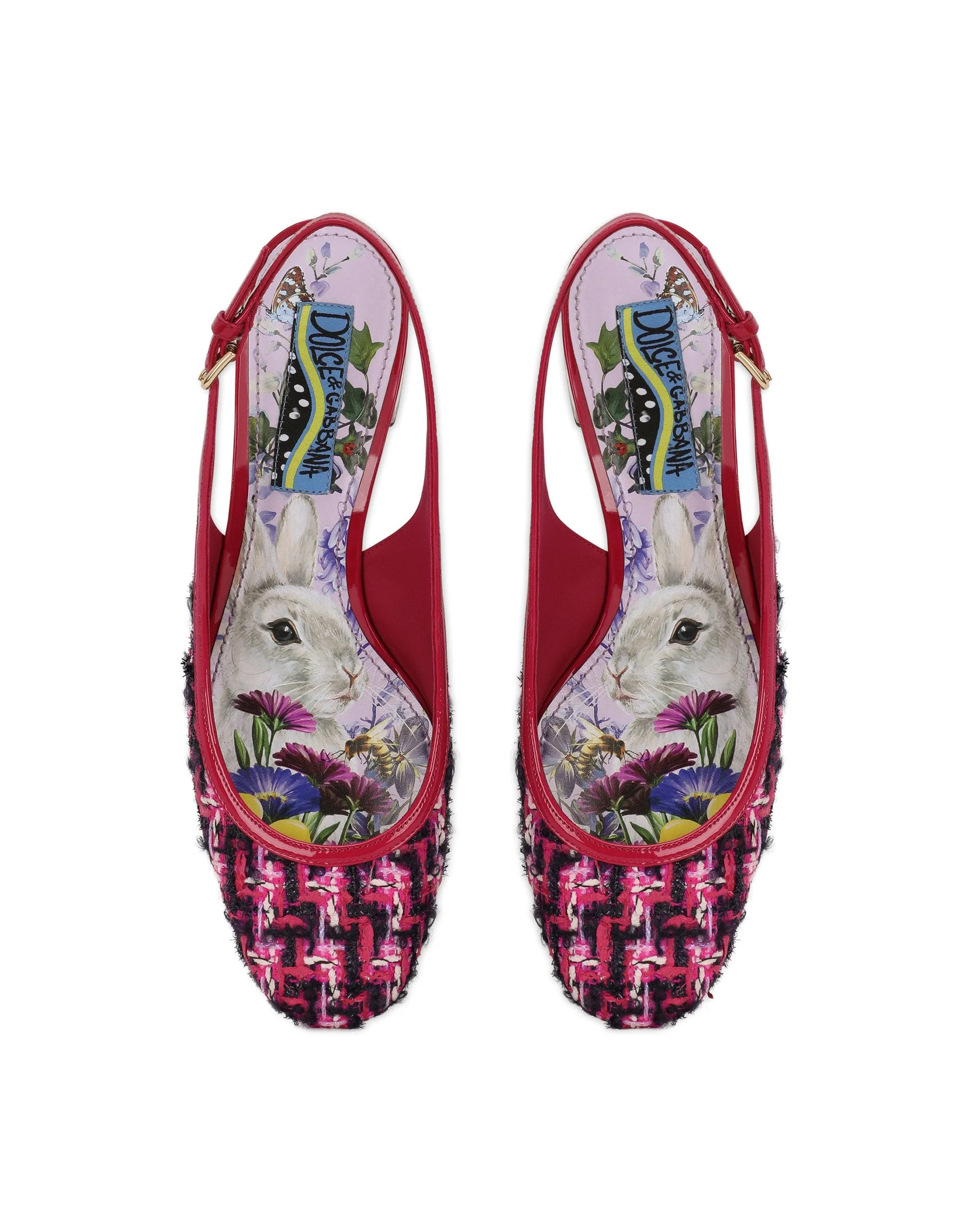 Patent leather and tweed slingbacks with DG logo