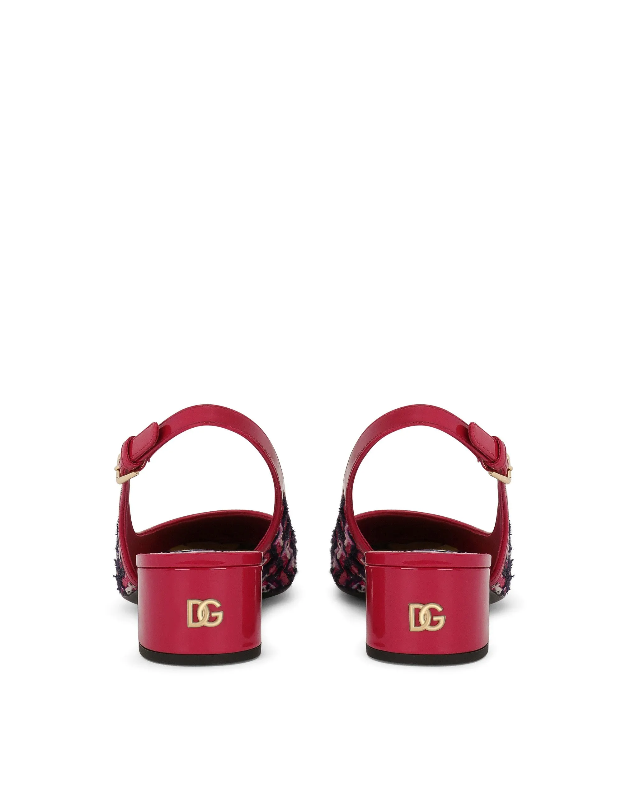 Patent leather and tweed slingbacks with DG logo