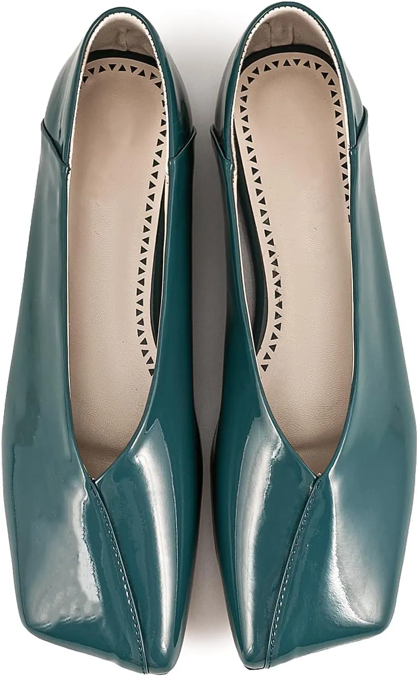 Patent Leather Ballet Flats for Women Fashionable Square Toe Ballet Flats Loafer Shoes for Women Nude Dress Shoes.