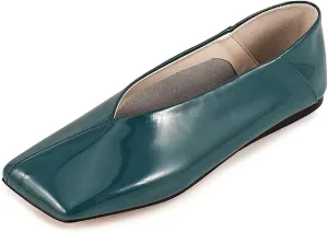 Patent Leather Ballet Flats for Women Fashionable Square Toe Ballet Flats Loafer Shoes for Women Nude Dress Shoes.