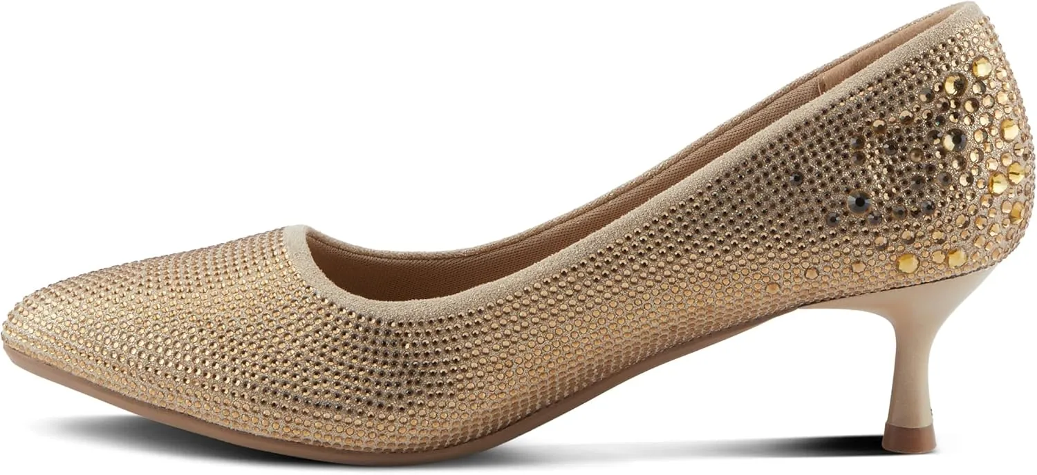 PATRIZIA Women's Tyanna Kitten Heel Pumps with Delicate Crystals, Pointed Toe, and Comfortable Fit