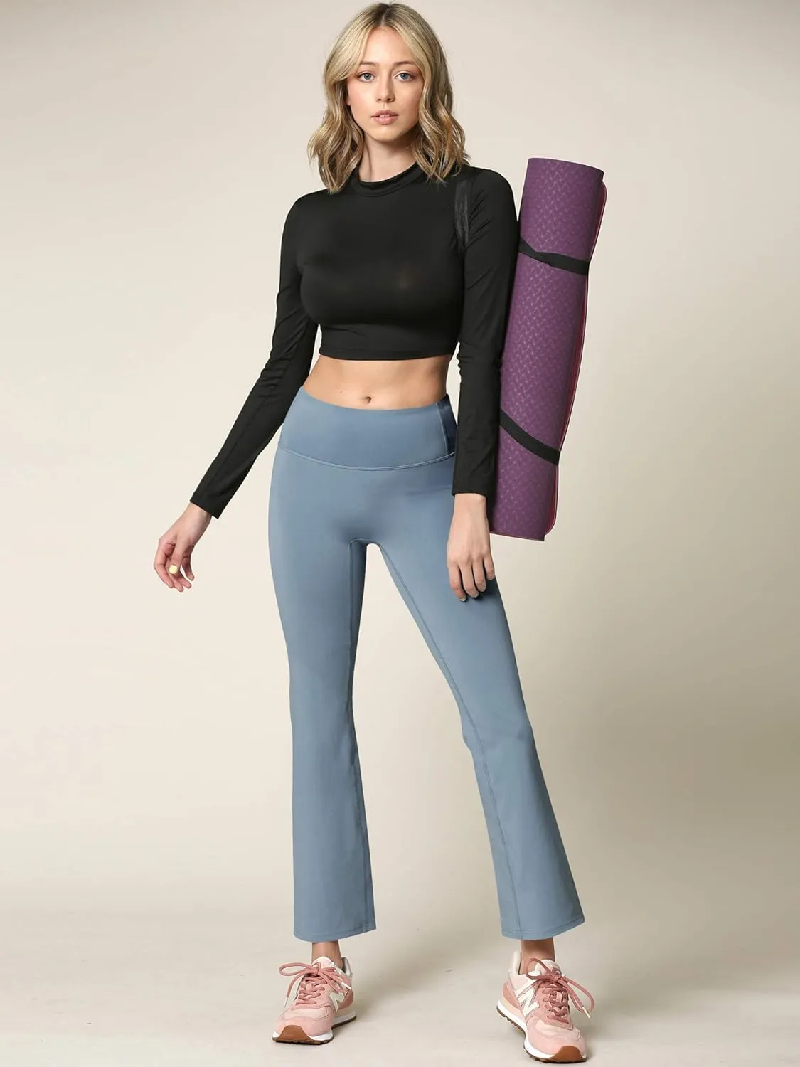 Peached Seamless Front & Side Leggings with Inner Pocket Ankle Boot Cut Yoga Pants