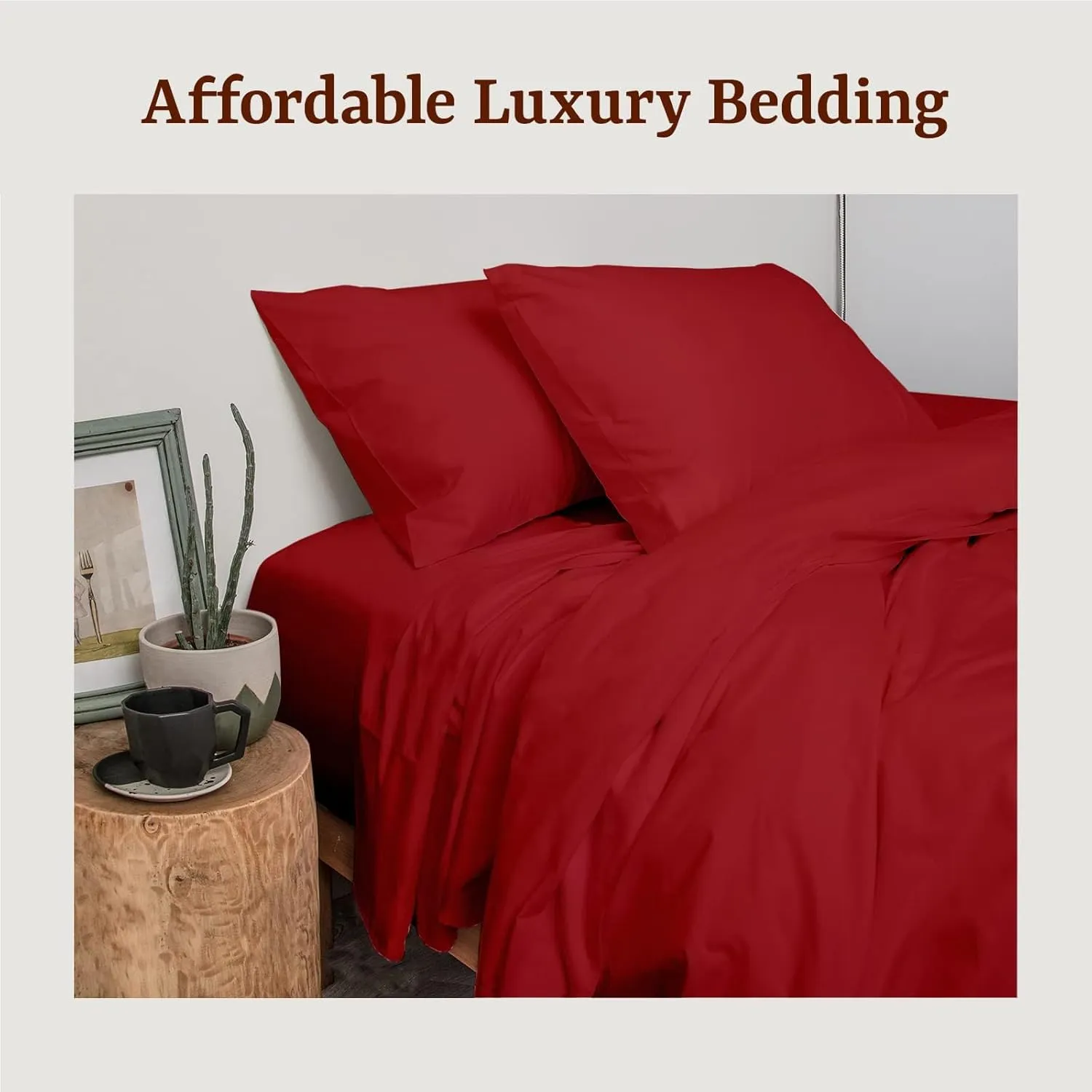Peru Pima Bed Sheet Set – Queen Size, 4 Pieces, 100% Peruvian Pima Cotton, Percale, 415 Thread Count, Cooling, Breathable & Soft, Hotel-Quality Bedding, Burgundy
