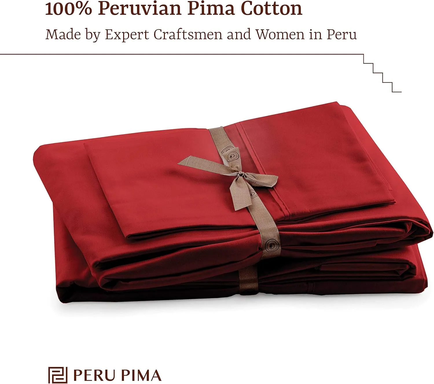 Peru Pima Bed Sheet Set – Queen Size, 4 Pieces, 100% Peruvian Pima Cotton, Percale, 415 Thread Count, Cooling, Breathable & Soft, Hotel-Quality Bedding, Burgundy