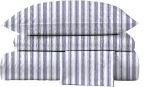 Peru Pima Bed Sheet Set – Queen Size, 4 Pieces, 100% Peruvian Pima Cotton, Percale, 415 Thread Count, Cooling, Breathable & Soft, Hotel-Quality Bedding, Nautical Stripe Blue