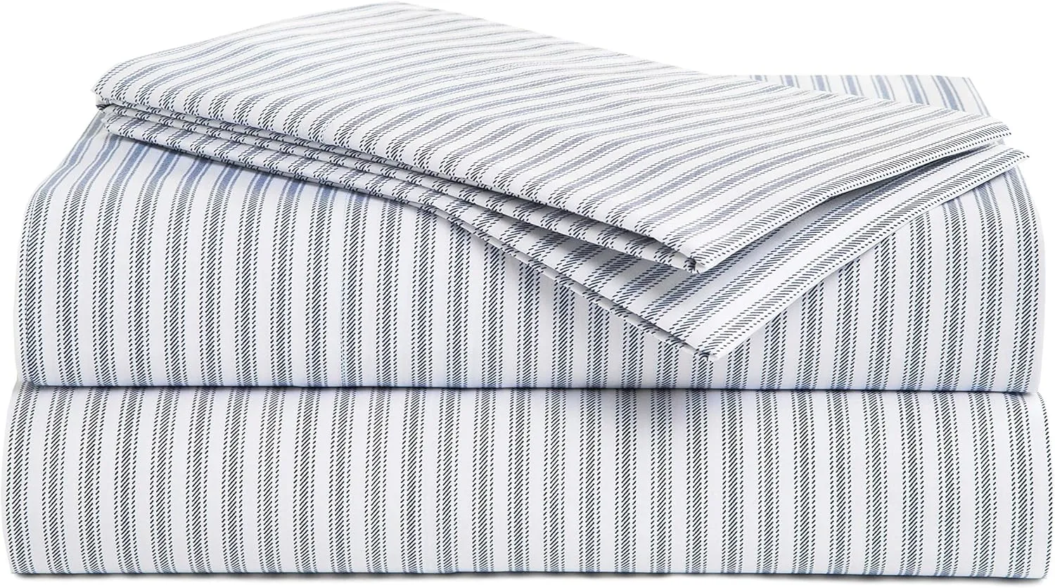 Peru Pima Bed Sheet Set – Queen Size, 4 Pieces, 100% Peruvian Pima Cotton, Percale, 415 Thread Count, Cooling, Breathable & Soft, Hotel-Quality Bedding, Nautical Stripe Blue