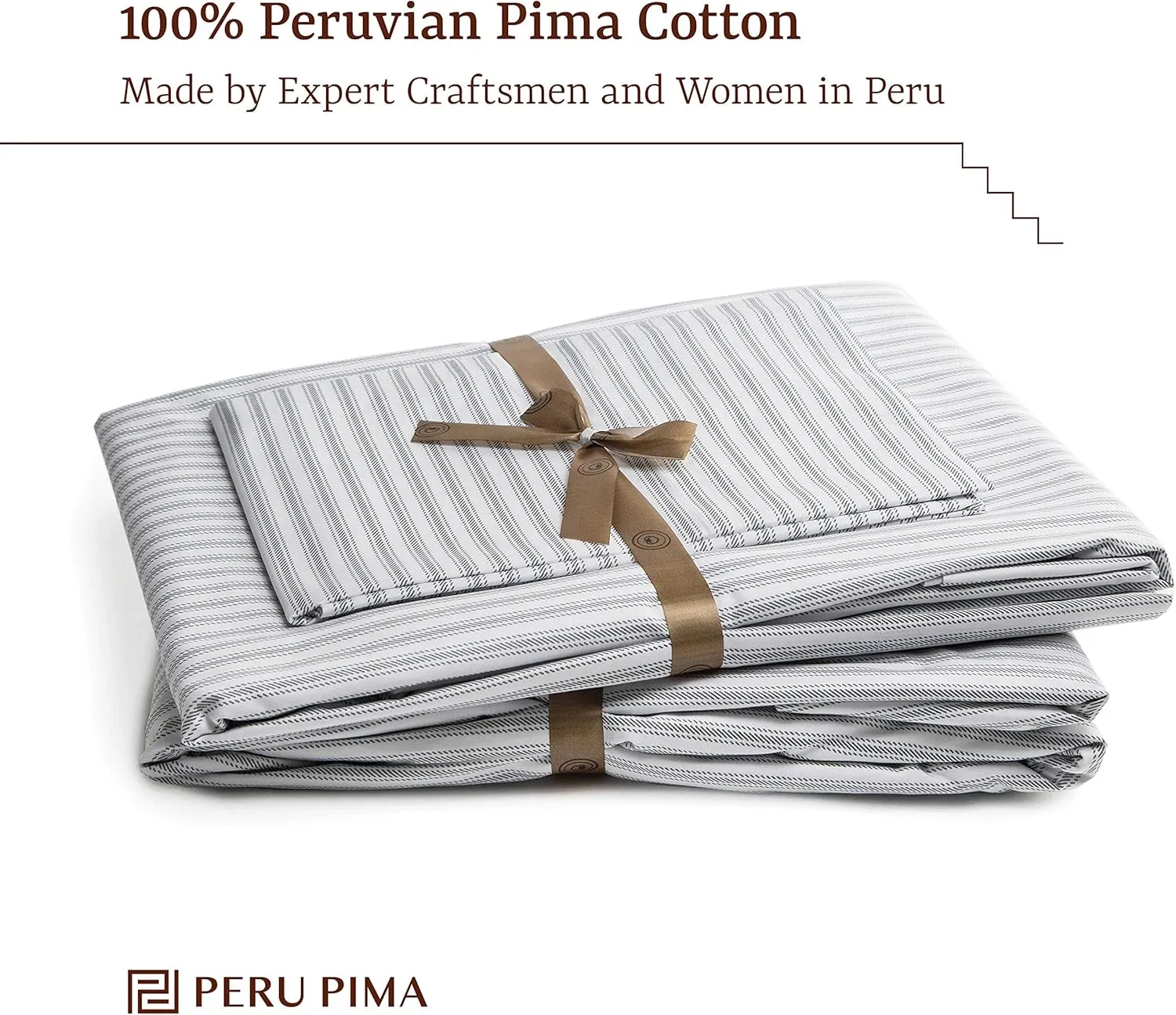 Peru Pima Bed Sheet Set – Queen Size, 4 Pieces, 100% Peruvian Pima Cotton, Percale, 415 Thread Count, Cooling, Breathable & Soft, Hotel-Quality Bedding, Nautical Stripe Blue