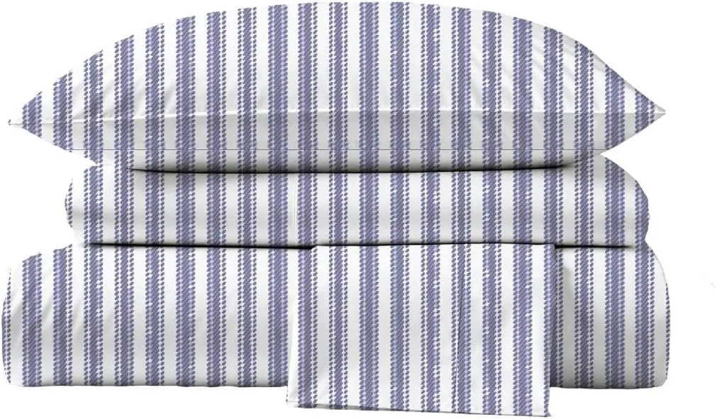 Peru Pima Bed Sheet Set – Queen Size, 4 Pieces, 100% Peruvian Pima Cotton, Percale, 415 Thread Count, Cooling, Breathable & Soft, Hotel-Quality Bedding, Nautical Stripe Blue