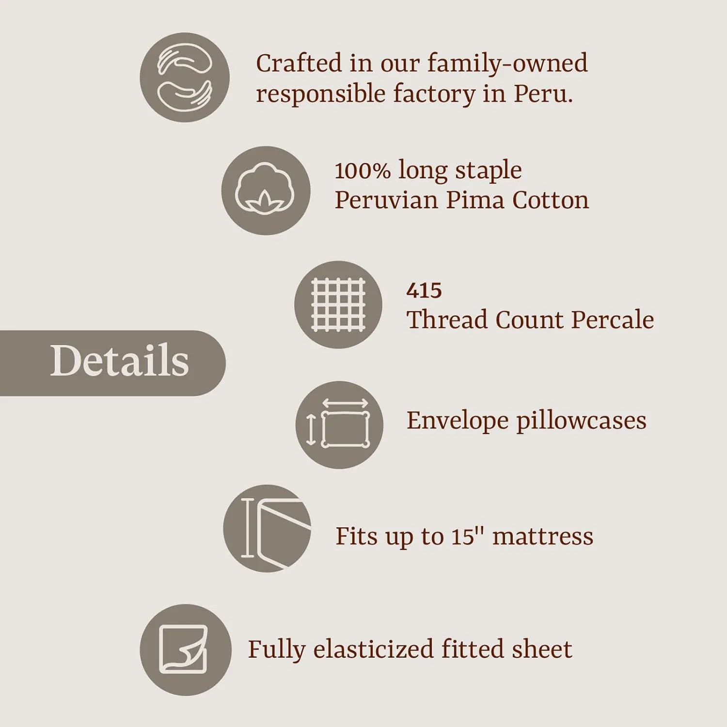 Peru Pima Bed Sheet Set – Queen Size, 4 Pieces, 100% Peruvian Pima Cotton, Percale, 415 Thread Count, Cooling, Breathable & Soft, Hotel-Quality Bedding, White