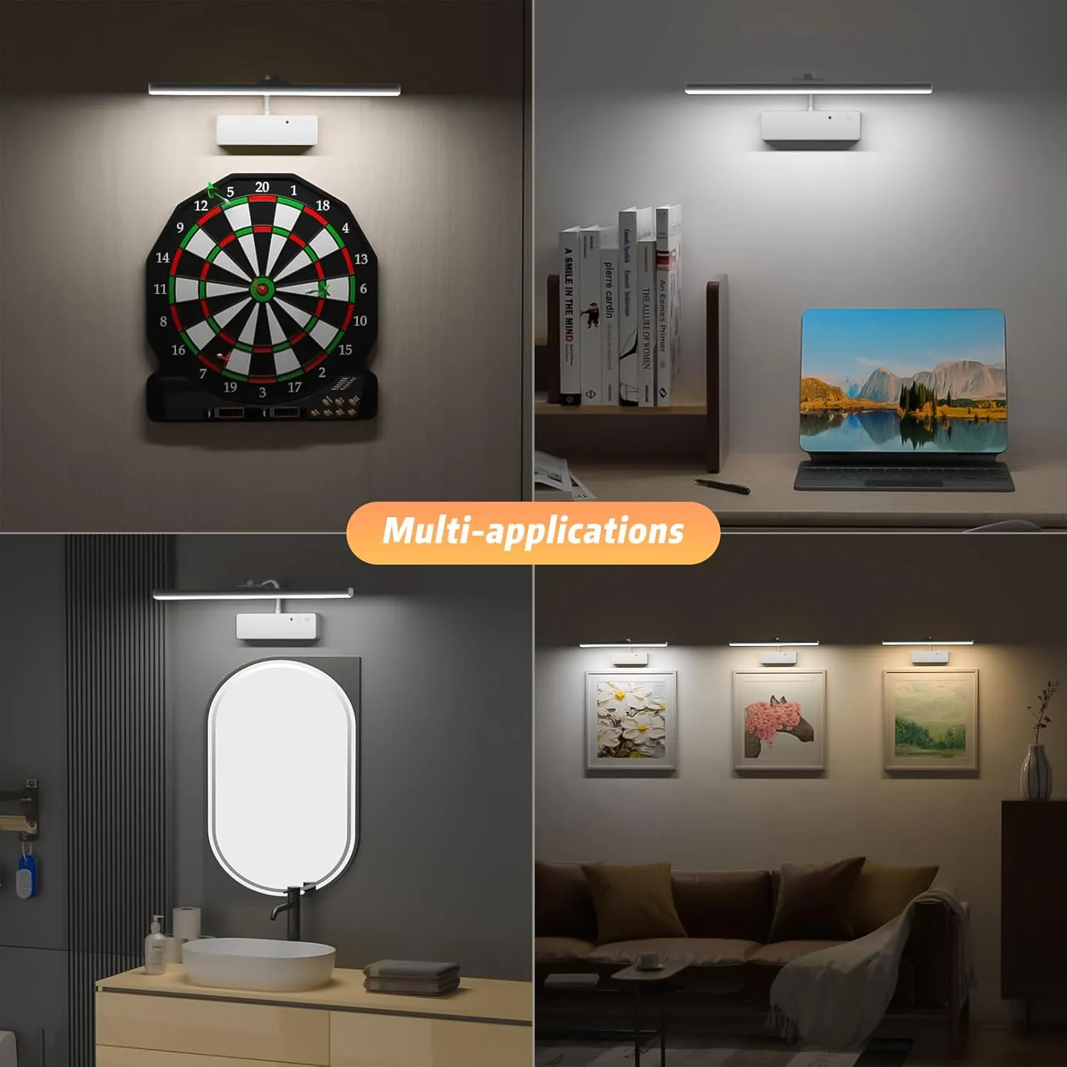 Picture Light with Remote, 15.35inch Wireless Rechargeable Battery Wall Light for Paintings, 3 Colors Paintings Light Dimmable &Timer Metal Art Light for Display, Wall, Artwork, Gallery (Silver)