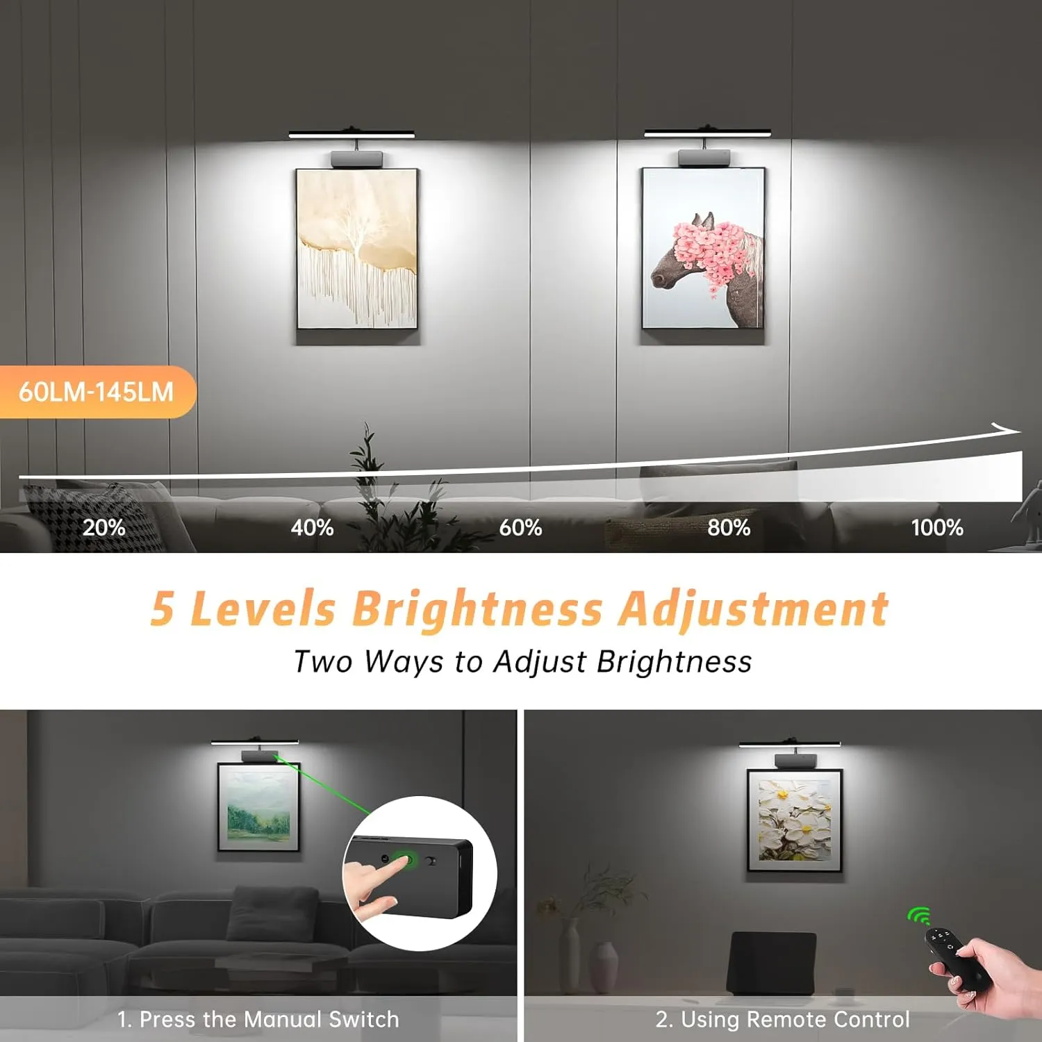 Picture Light with Remote, 15.35inch Wireless Rechargeable Battery Wall Light for Paintings, 3 Colors Paintings Light Dimmable and Timer Metal Art Light for Display, Wall, Artwork, Gallery (Black)2PCS