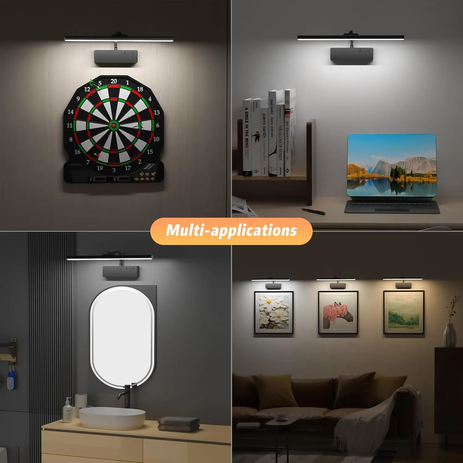 Picture Light with Remote, 15.35inch Wireless Rechargeable Battery Wall Light for Paintings, 3 Colors Paintings Light Dimmable and Timer Metal Art Light for Display, Wall, Artwork, Gallery (Black)2PCS