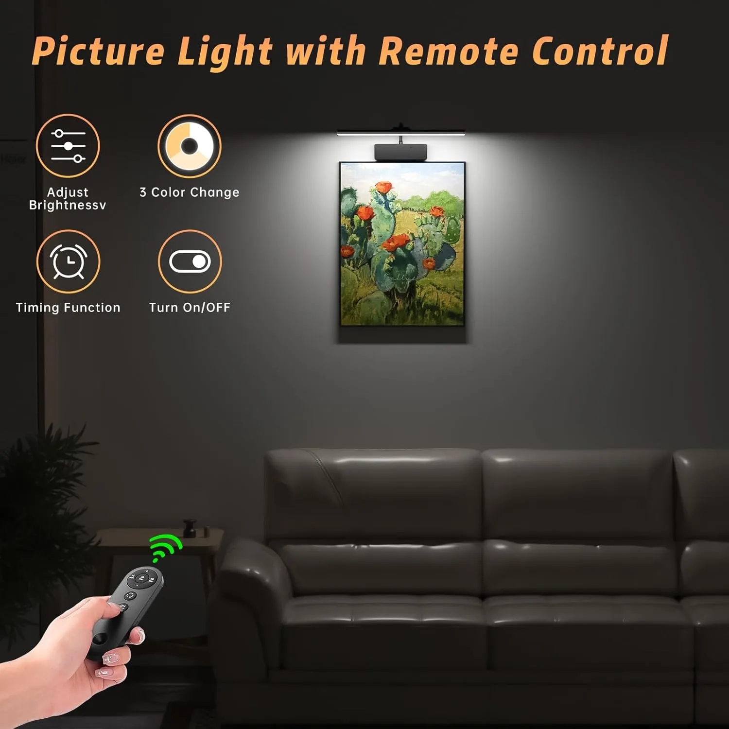 Picture Light with Remote, 15.35inch Wireless Rechargeable Battery Wall Light for Paintings, 3 Colors Paintings Light Dimmable and Timer Metal Art Light for Display, Wall, Artwork, Gallery (Black)2PCS