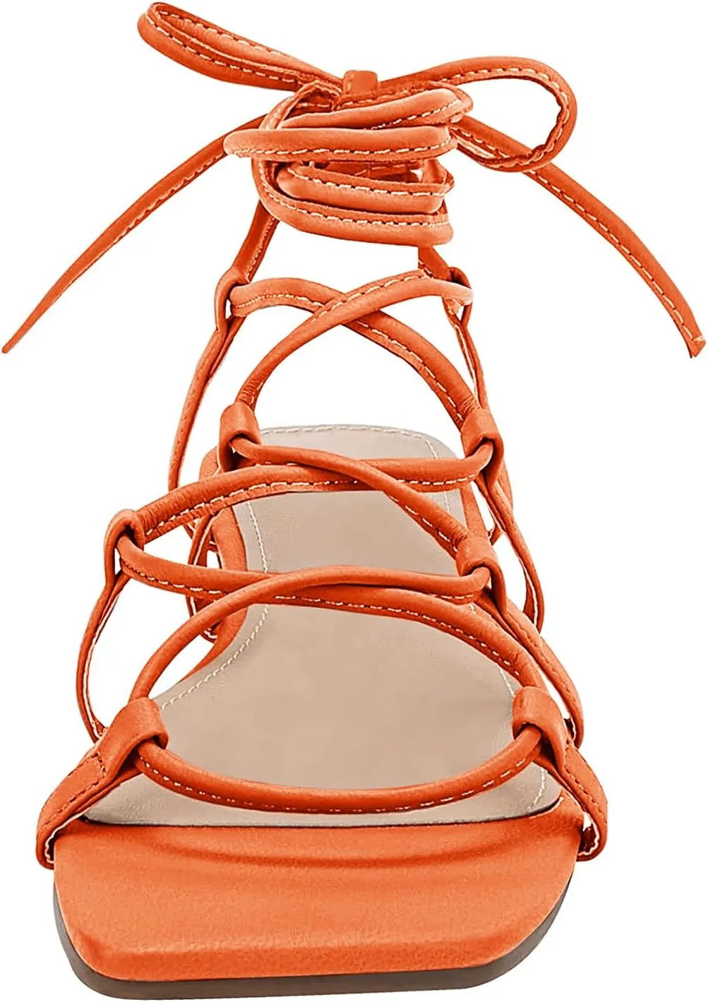 PiePieBuy Womens Lace up Square Toes Flat Sandals with Ankle Strap Summer Criss-Cross Gladiator Shoes