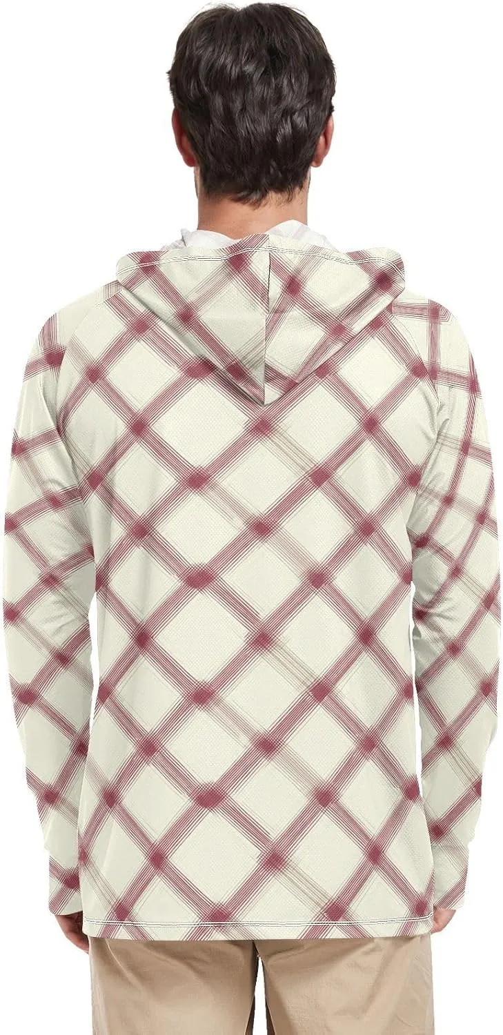 Plaid Gingham Men's Sun Protection Hoodie Long Sleeve Fishing Shirt UPF 50  Hiking Hoodie Rashguard for Men