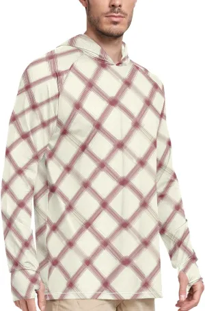 Plaid Gingham Men's Sun Protection Hoodie Long Sleeve Fishing Shirt UPF 50  Hiking Hoodie Rashguard for Men