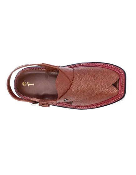 Plain Red Peshawari Chappal - J. Junaid Jamshed